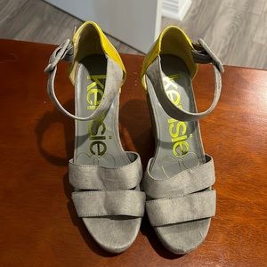 Kensie Wedges Gray and Yellow heels worn once Size 6